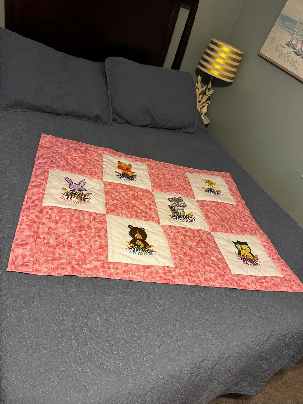 Handmade Woodland Animals Quilted Baby Blanket Cottagecore Coquette
